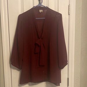 Madison Red Tie Front Blouse with V-Neck